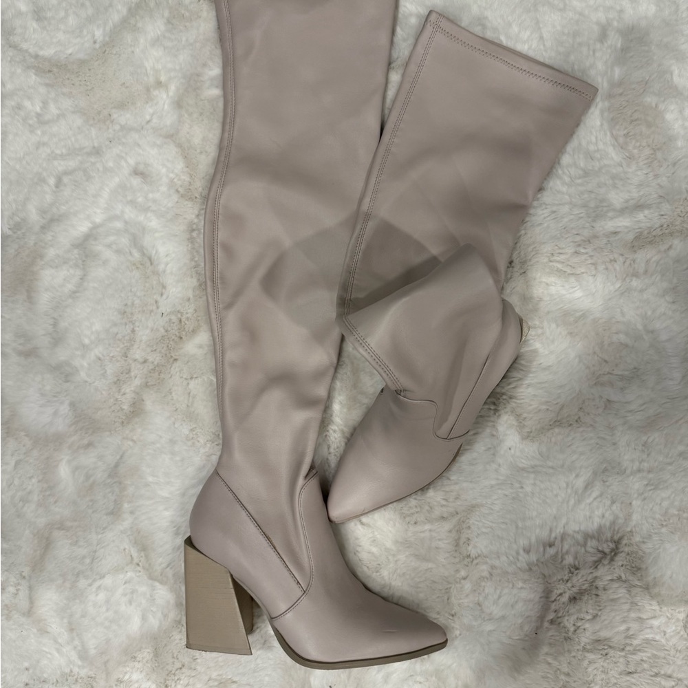 Steve Madden Tan Over the Knee Boots with Chunky Heel